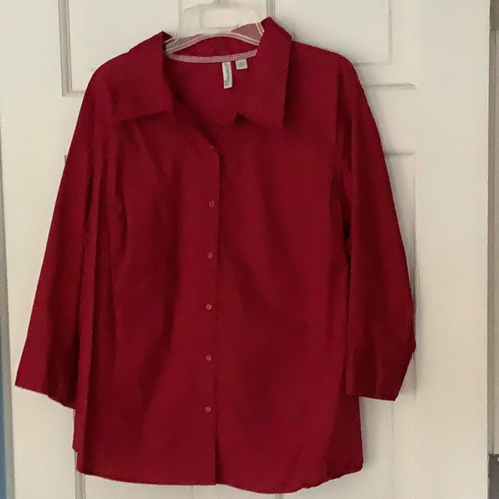 St. John's Bay Stretch 2X Red Three Quarter Sleeve Blouse